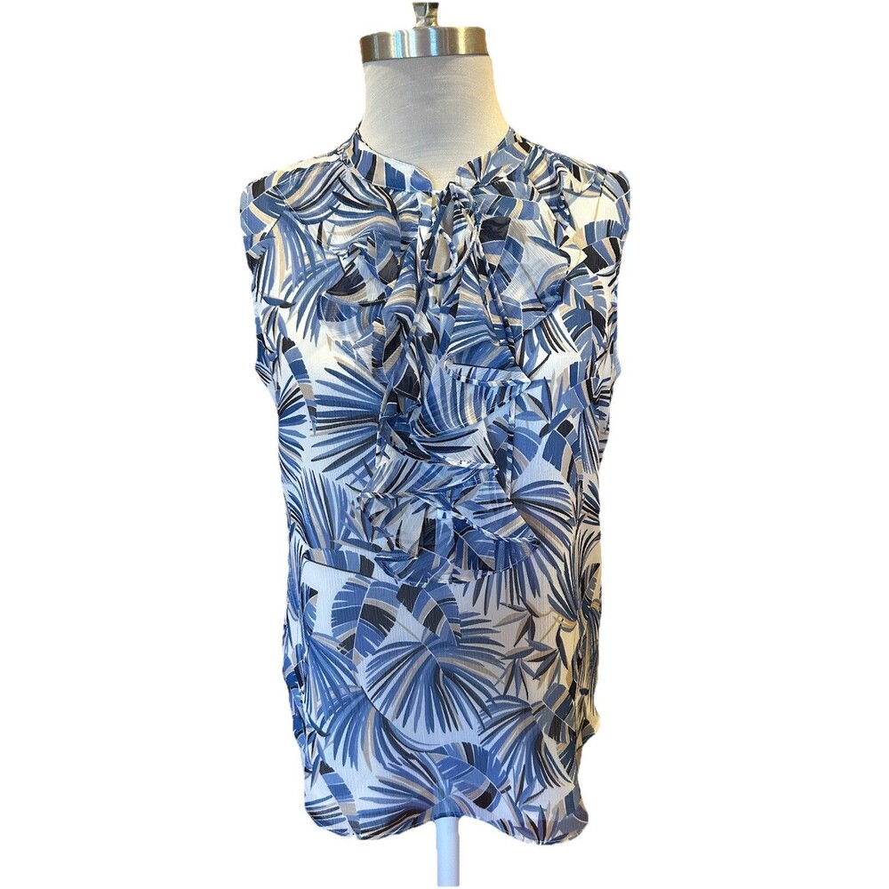 Tommy Hilfiger Blouse Top Sz Medium Tropical Floral Blue Resort Cruise Vacation